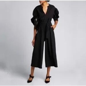ALC Black Puff Sleeve Wide Leg Shiva Jumpsuit Cropped Culotte Size 2